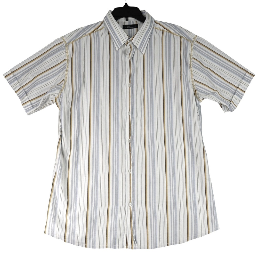 7 Diamonds Western Cowboy Button Up Shirt Mens XXL Striped Short Sleeve Casual
